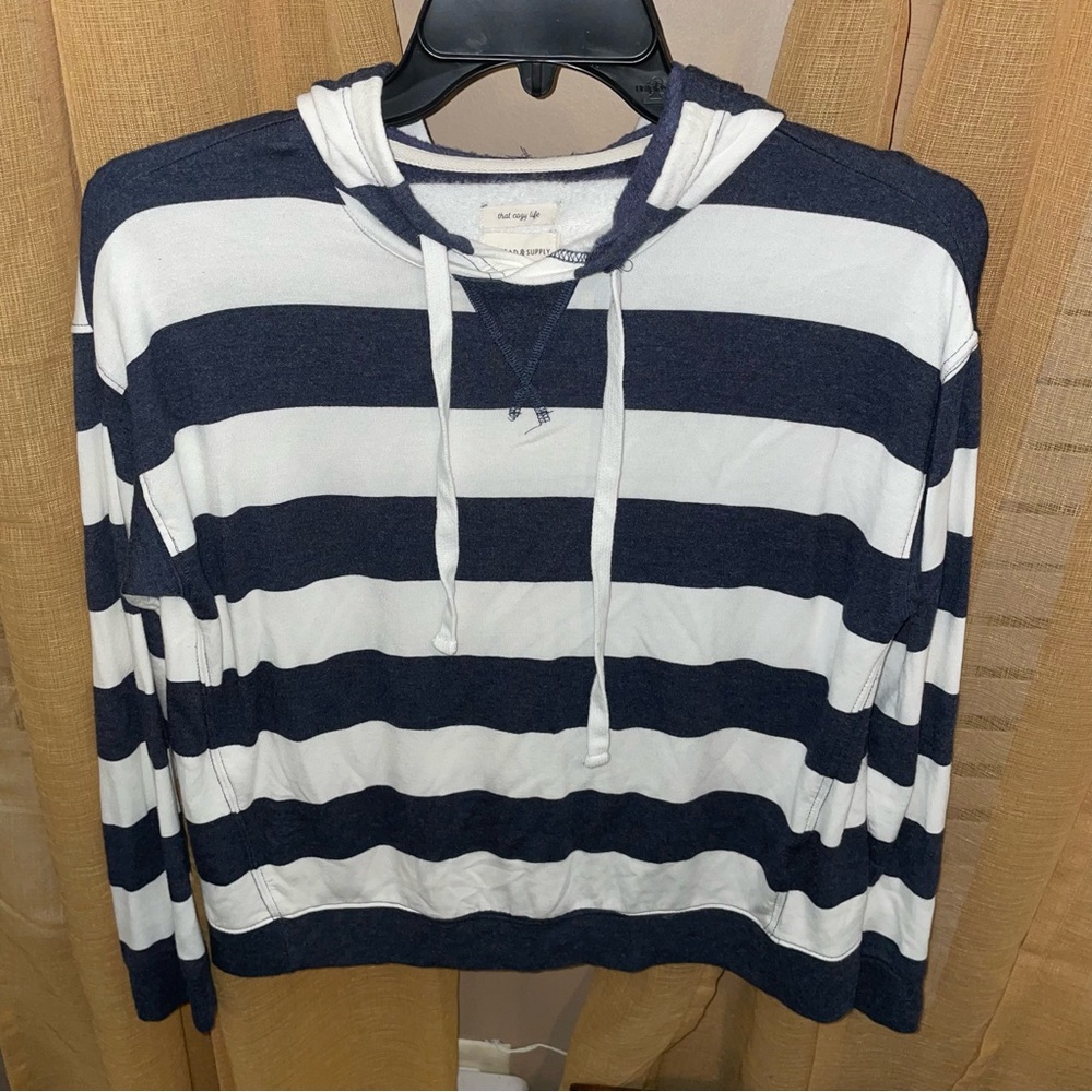 Thread & Supply Black Striped Hooded Pullover – Soft & Stylish!